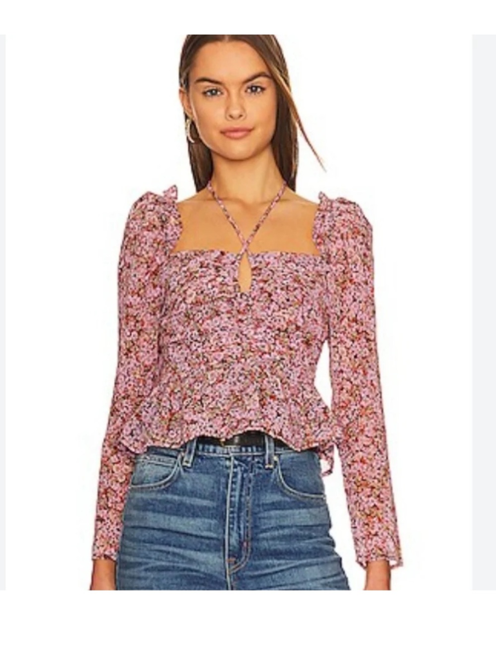 ASTR Smocked Ruched Floral Toni Blouse
